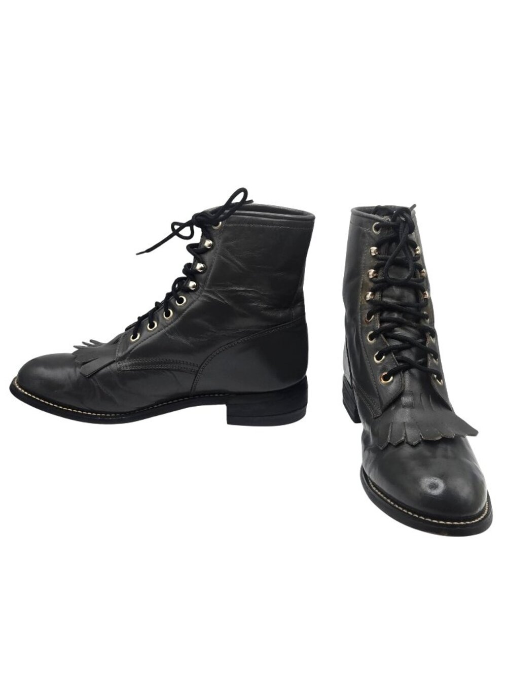 Justin Lace Up Cowboy Boots Vintage Gray Leather Youth 5.5 D Lacers Western Wear